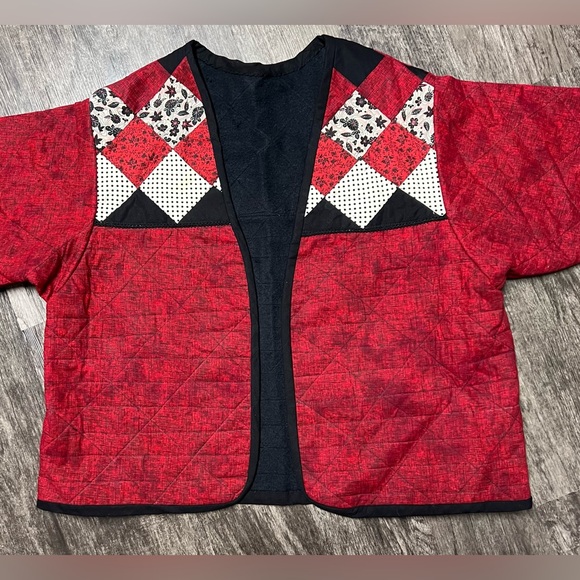 NEW? Handmade QUILTED Jacket XXL Cotton RED White BLACK - Picture 3 of 11